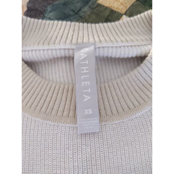 Athleta XS Cream Color Block Merino Wool Blend Cropped Sweater Coral Striped - Picture 3 of 8